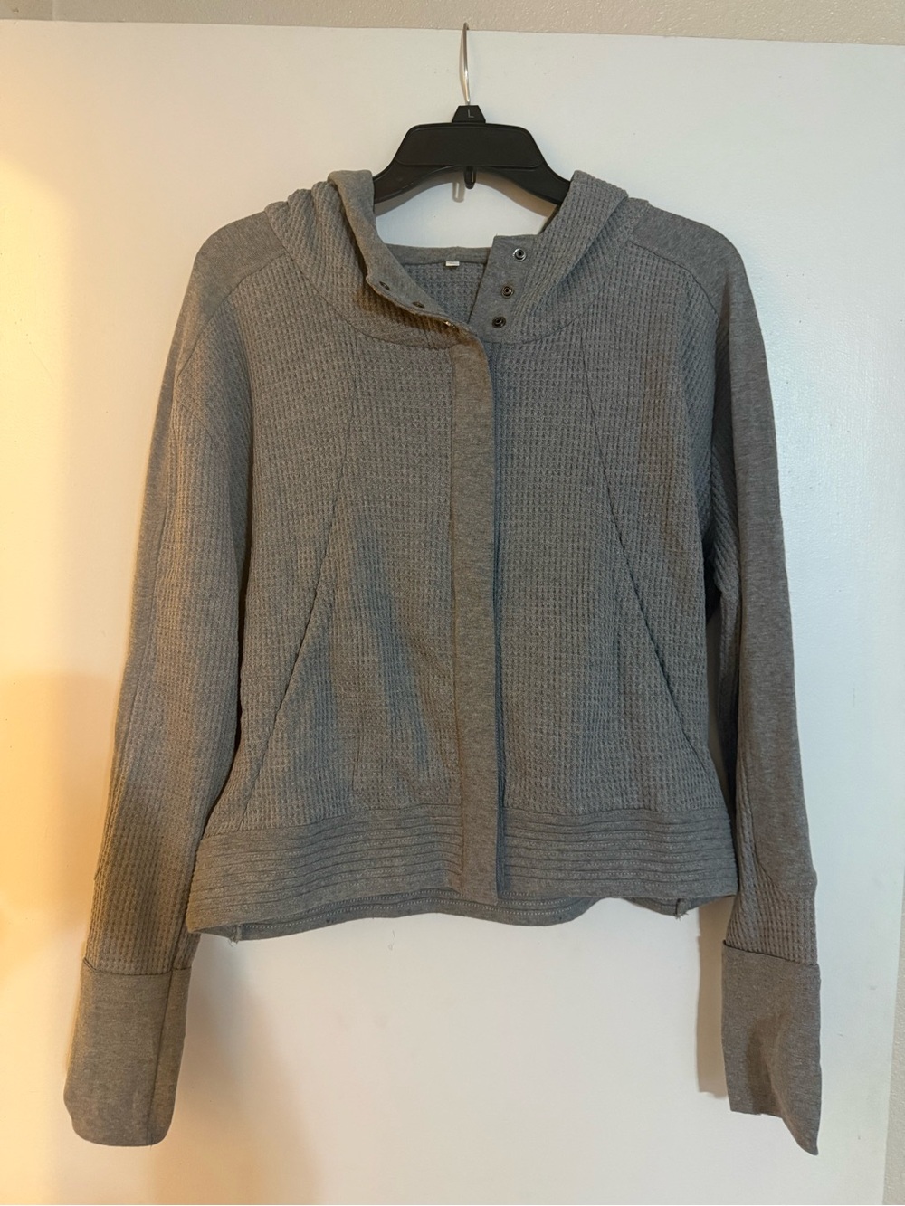 Women’s Gray Waffle Knit Hooded Zip Up Jacket Cardigan Size Small